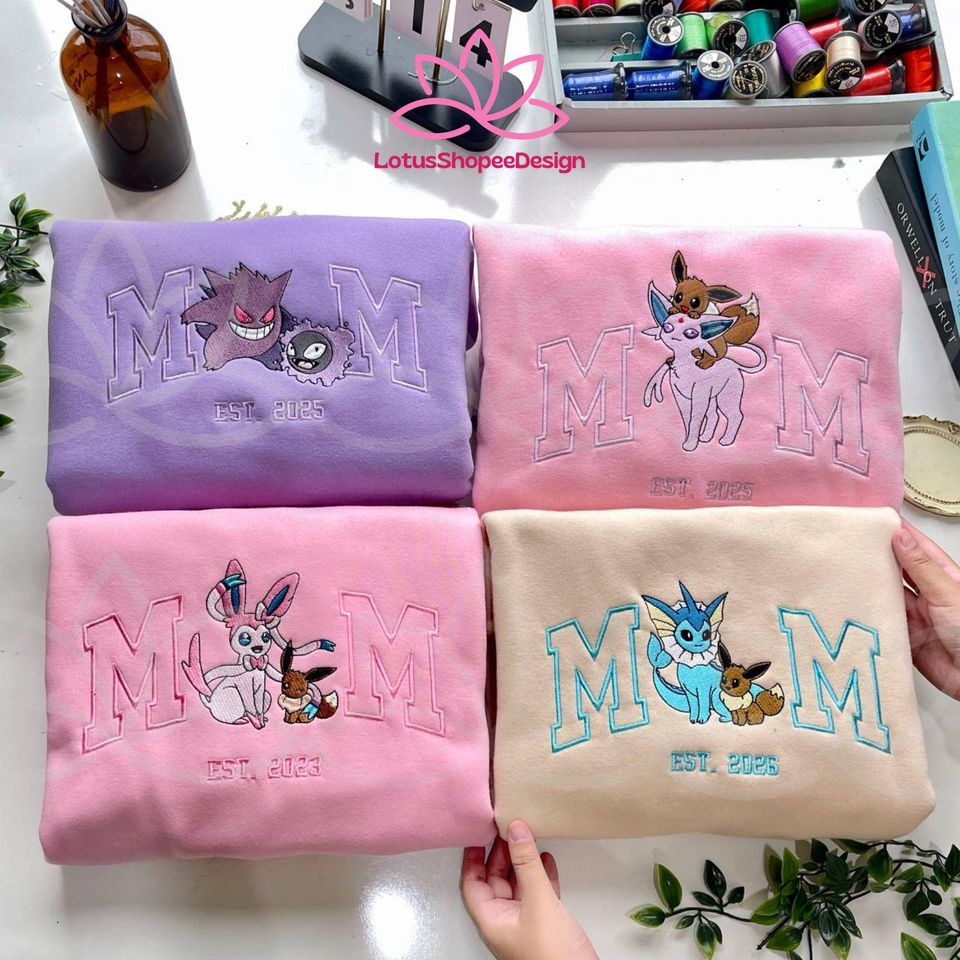 Custom PokaMom Embroidered with Anime Characters, - Adult & Kids T-Shirts, Sweatshirts & Hoodies apparel design preview 1