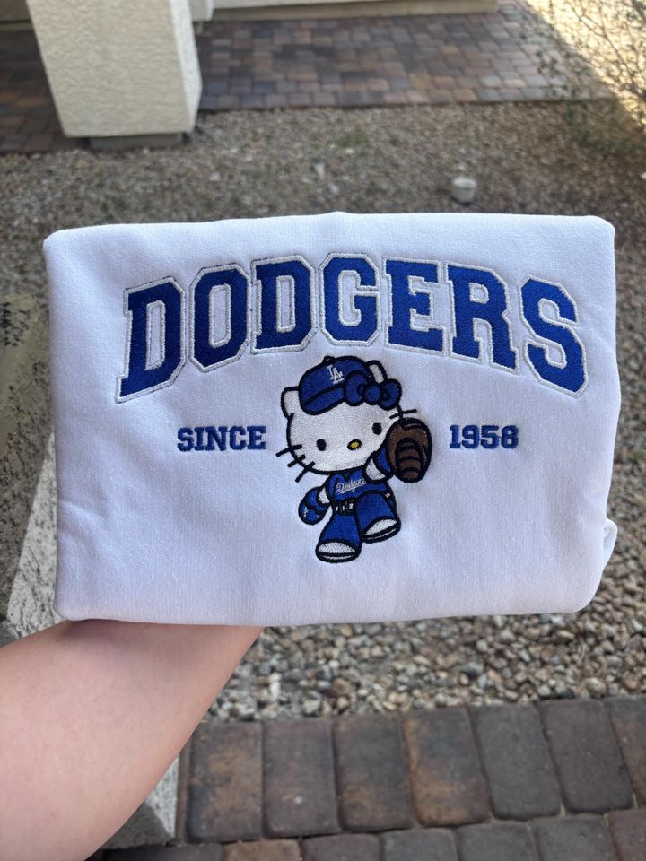 Embroidered Kitty Baseball Dodgers - Adult & Kids T-Shirts, Sweatshirts & Hoodies apparel design preview 1