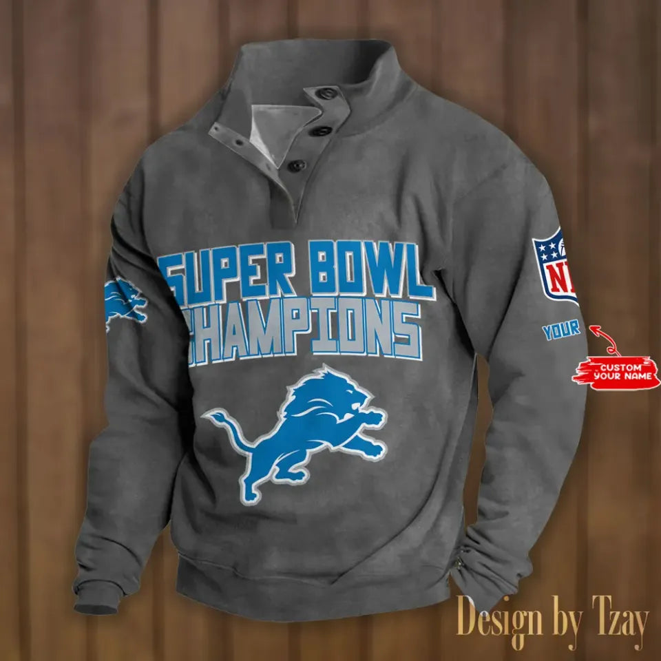 Detroit Lions Double Breasted Stand Collar - Adult & Kids T-Shirts, Sweatshirts & Hoodies apparel design preview 1