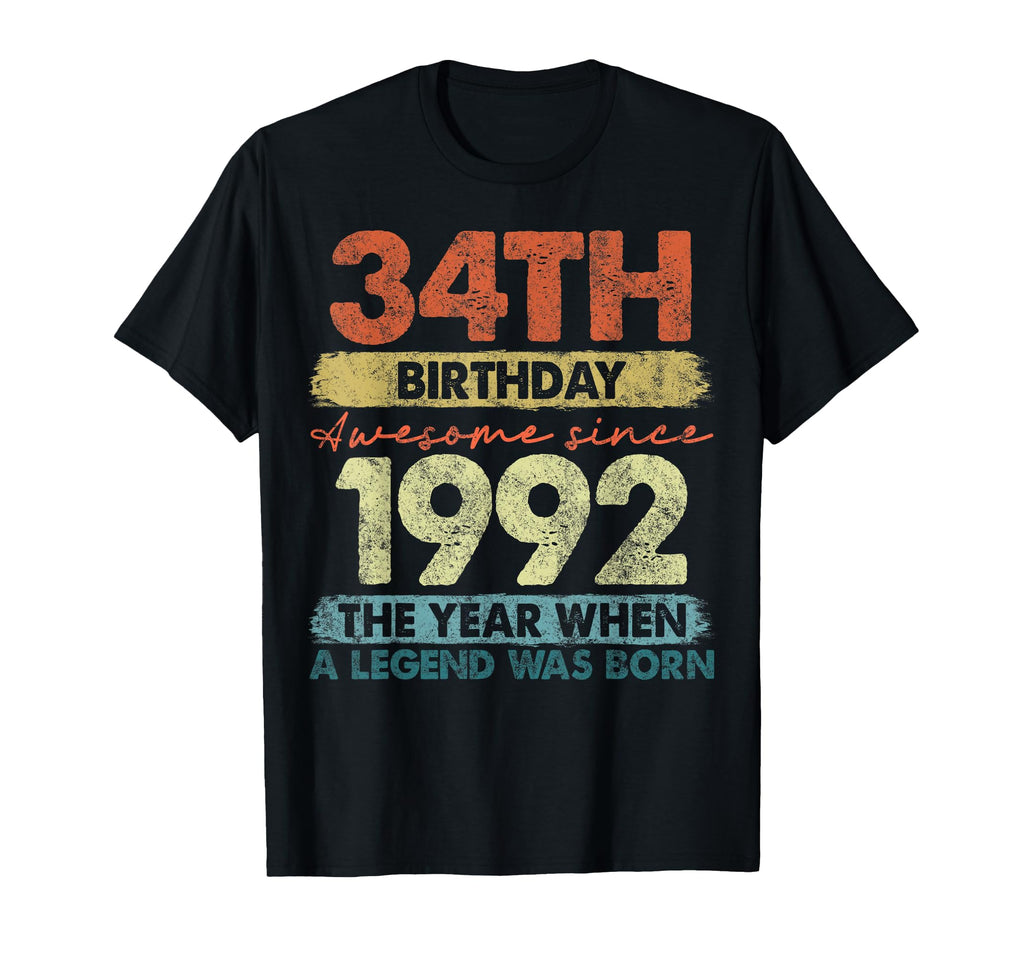 34 Year Old Gifts 1992 34Th Birthday T-Shirt - Aesthetic Graphic Unisex - T-Shirt, Sweatshirt, Hoodie