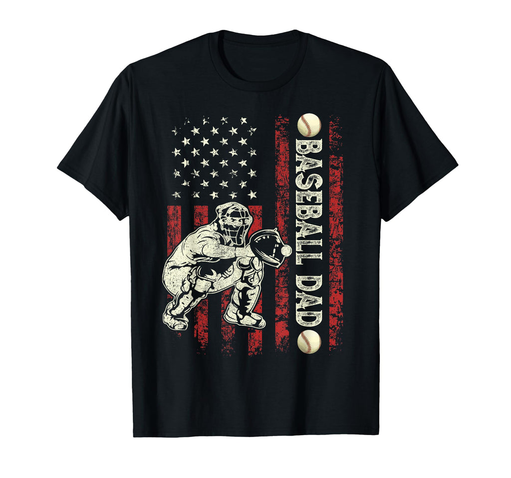 Fathers Day Baseball Dad Flag Gifts Dad T-Shirt - Graphic Print Unisex - T-Shirt, Sweatshirt, Hoodie