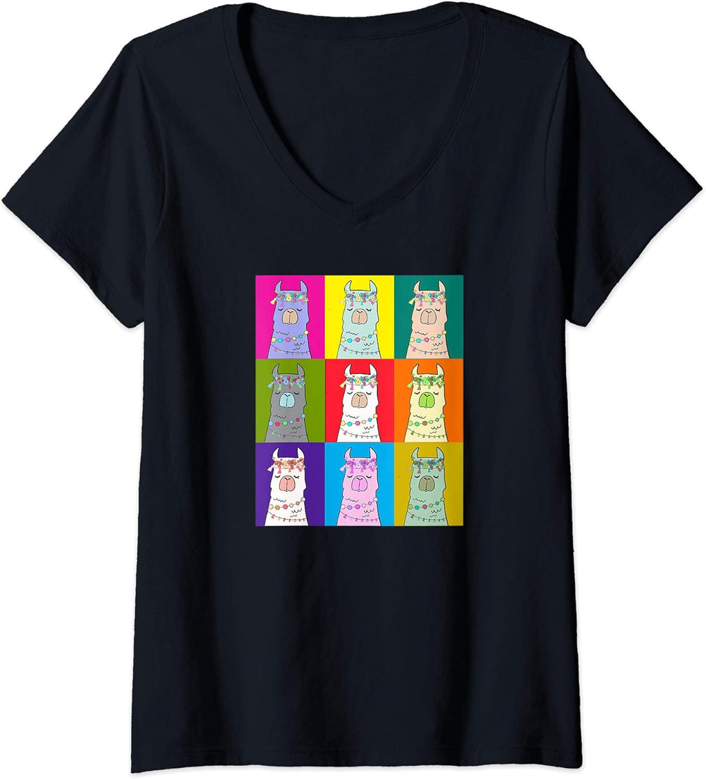 Womens Pop Art LLama American Culture Artists V-Neck - Adult & Kids T-Shirts, Sweatshirts & Hoodies apparel design preview 1