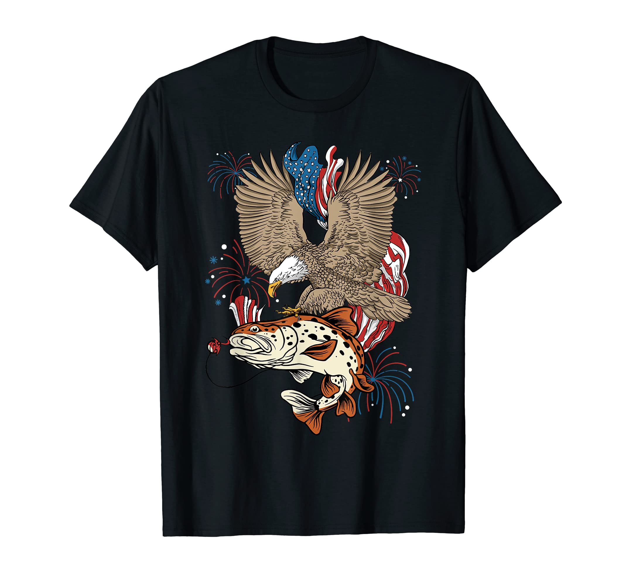 Fishing 4Th July Eagle Usa Flag T-Shirt - Graphic Print for Adults - T-Shirt, Sweatshirt, Hoodie
