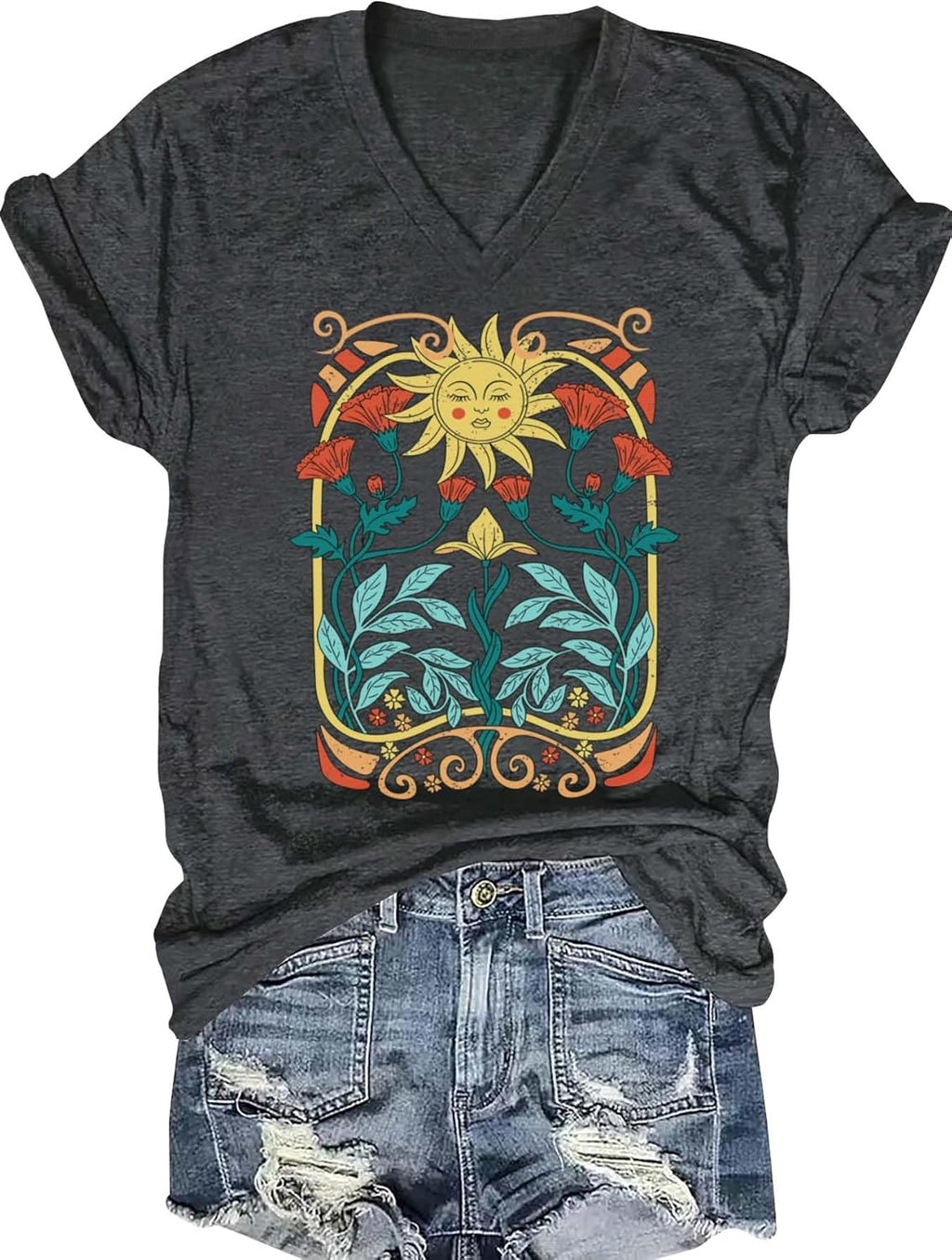 Womens Vintage Flowers V Neck Boho Floral Wildflowers - Adult & Kids T-Shirts, Sweatshirts & Hoodies apparel design preview 1