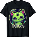 Cute Alien Cat Belive in UFO Kawaii - Adult & Kids T-Shirts, Sweatshirts & Hoodies apparel design preview 1