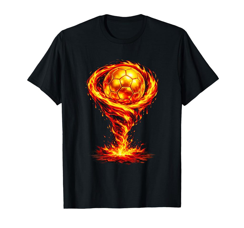 Gold Soccer Ball Tornado Flames T-Shirt - Minimalist Print Men Women - T-Shirt, Sweatshirt, Hoodie