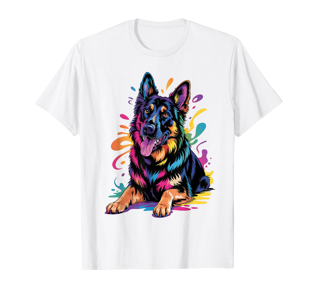 Colorful Black German Shepherd T-Shirt - Custom Art Print for Adults - T-Shirt, Sweatshirt, Hoodie