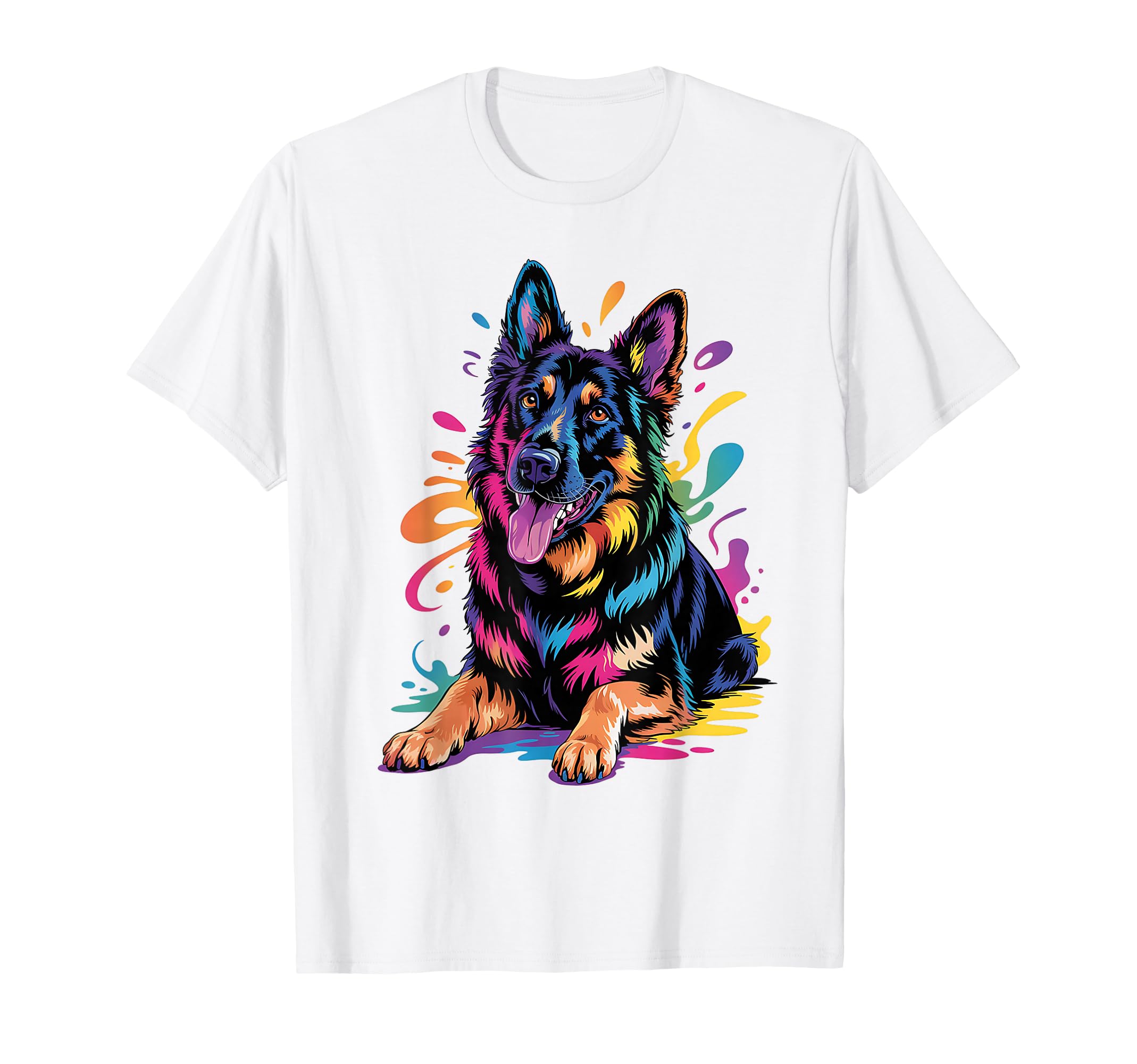Colorful Black German Shepherd T-Shirt - Custom Art Print for Adults - T-Shirt, Sweatshirt, Hoodie
