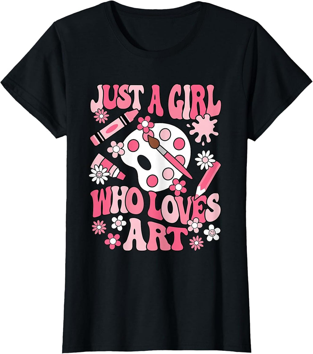 Just A Girl Who Loves Art Painting Artist Girls - Adult & Kids T-Shirts, Sweatshirts & Hoodies apparel design preview 1