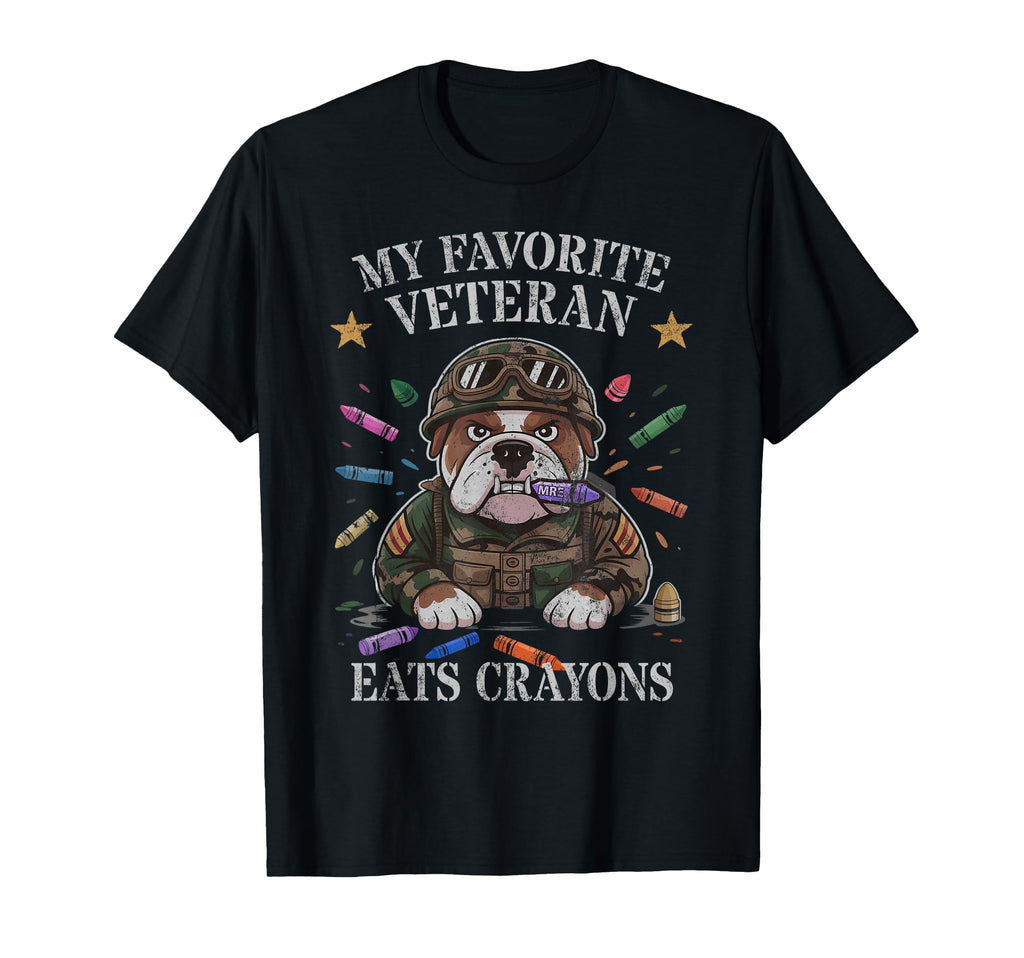 Bulldog My Favorite Veteran Eats T-Shirt - Custom Art Print for Adults - T-Shirt, Sweatshirt, Hoodie