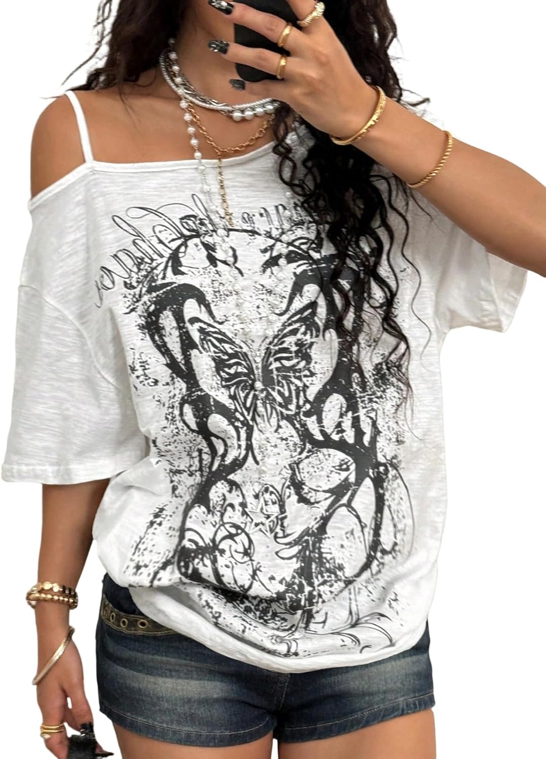Women's Off The Shoulder Tops Y2K Gothic Graphic - Adult & Kids T-Shirts, Sweatshirts & Hoodies apparel design preview 1