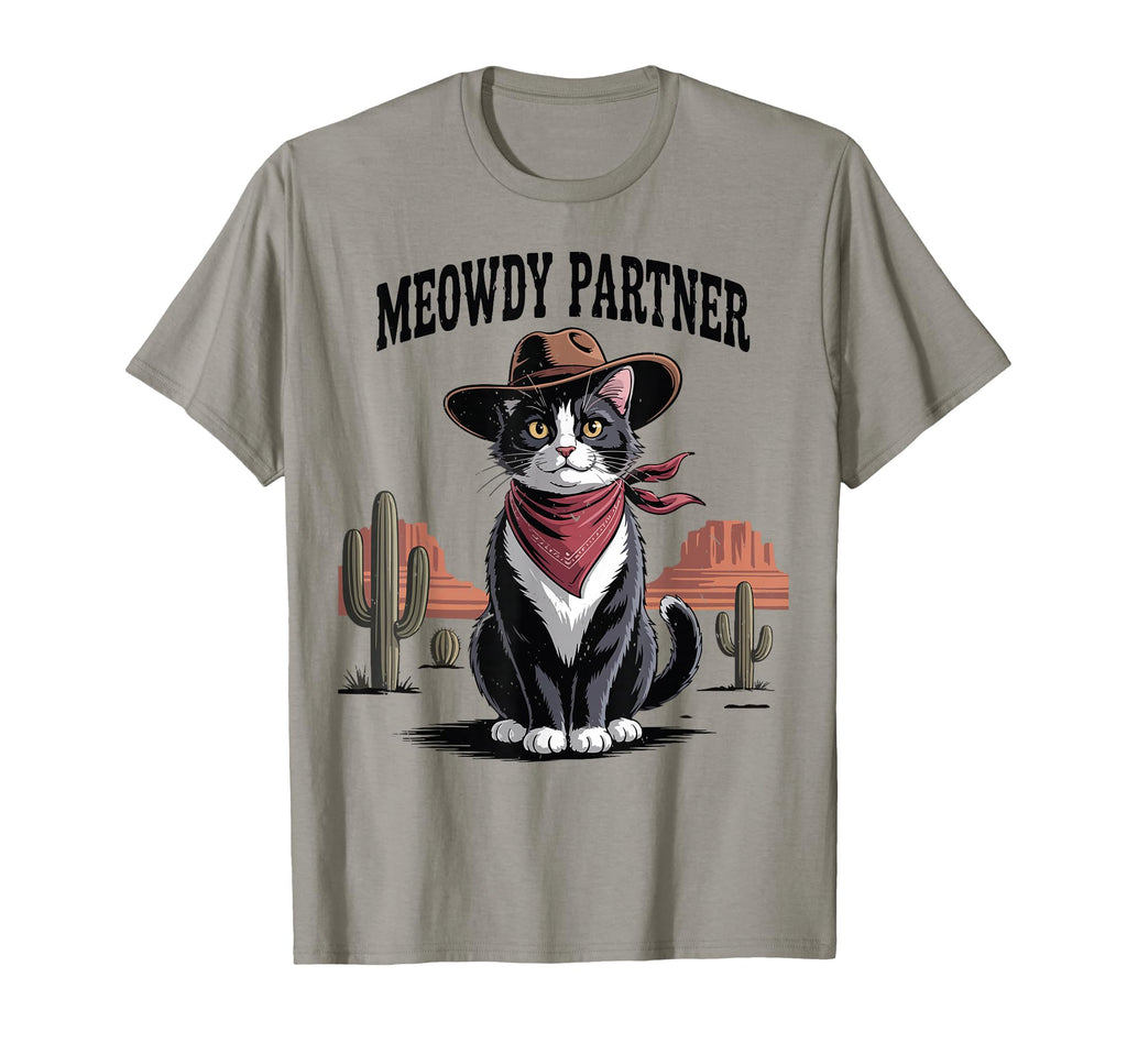 Meowdy Partner Cowboy Tuxedo Cat Dad T-Shirt - Fun Novelty Design Unisex - T-Shirt, Sweatshirt, Hoodie