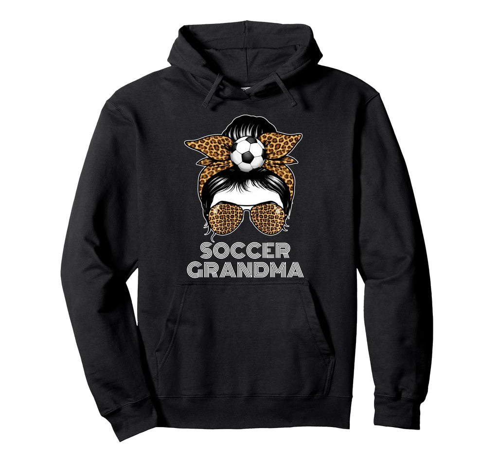 Funny Soccer Grandma Leopard Messy Bun Hoodie - Graphic Print for Adults - T-Shirt, Sweatshirt, Hoodie