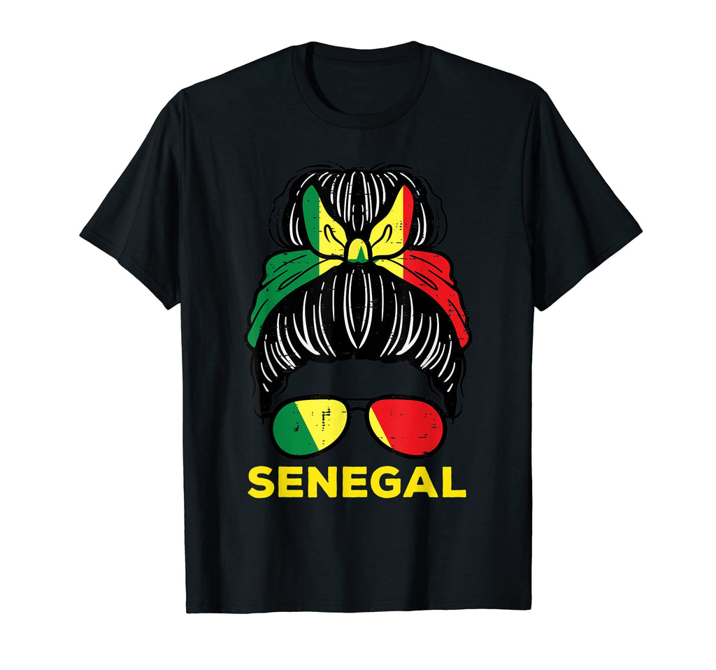 Senegal Flag Hairbun Football Soccer T-Shirt - Novelty Apparel for Adults - T-Shirt, Sweatshirt, Hoodie
