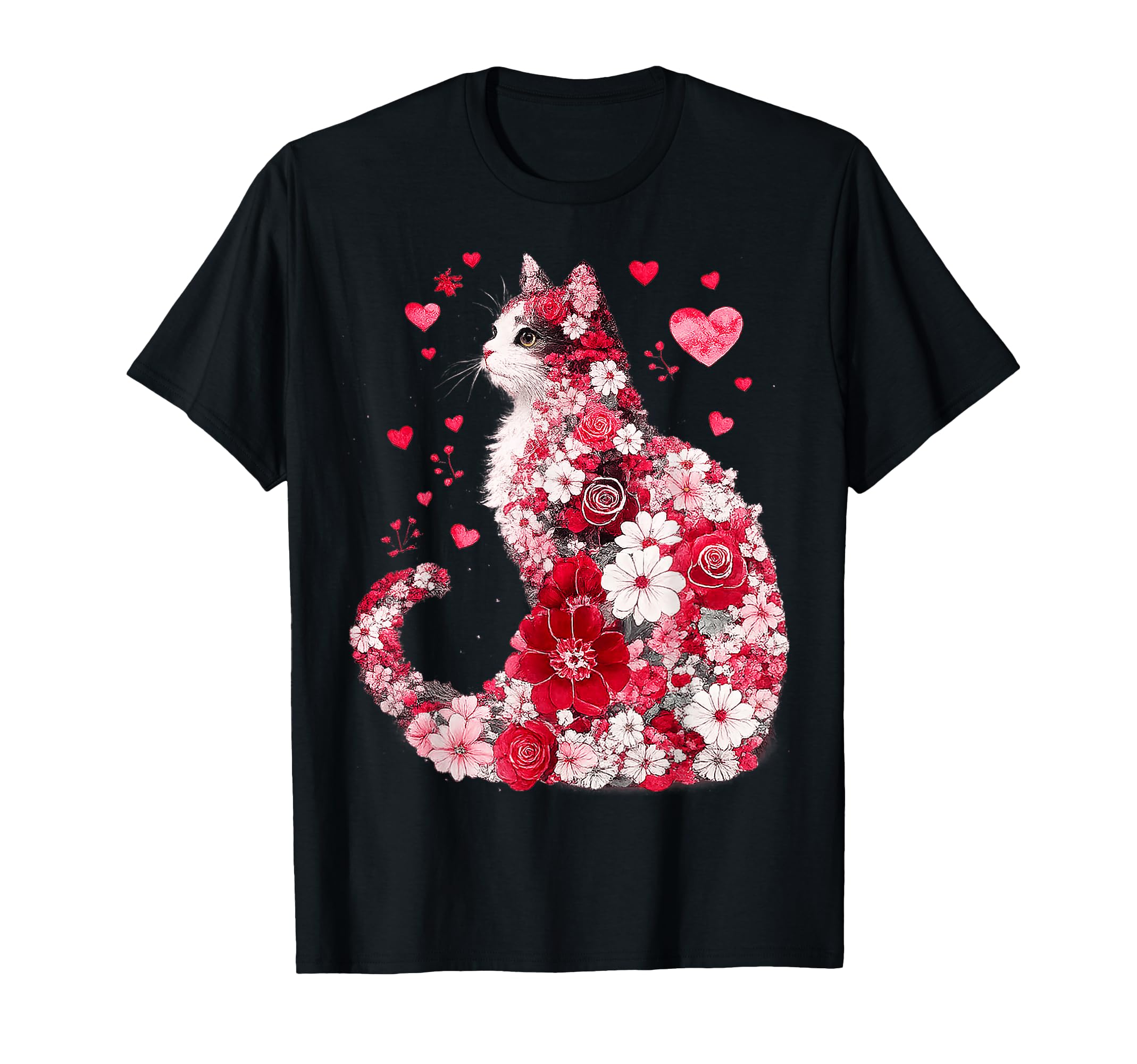 Floral Cat Heart Art Romantic Gifts T-Shirt - Aesthetic Graphic Unisex - T-Shirt, Sweatshirt, Hoodie