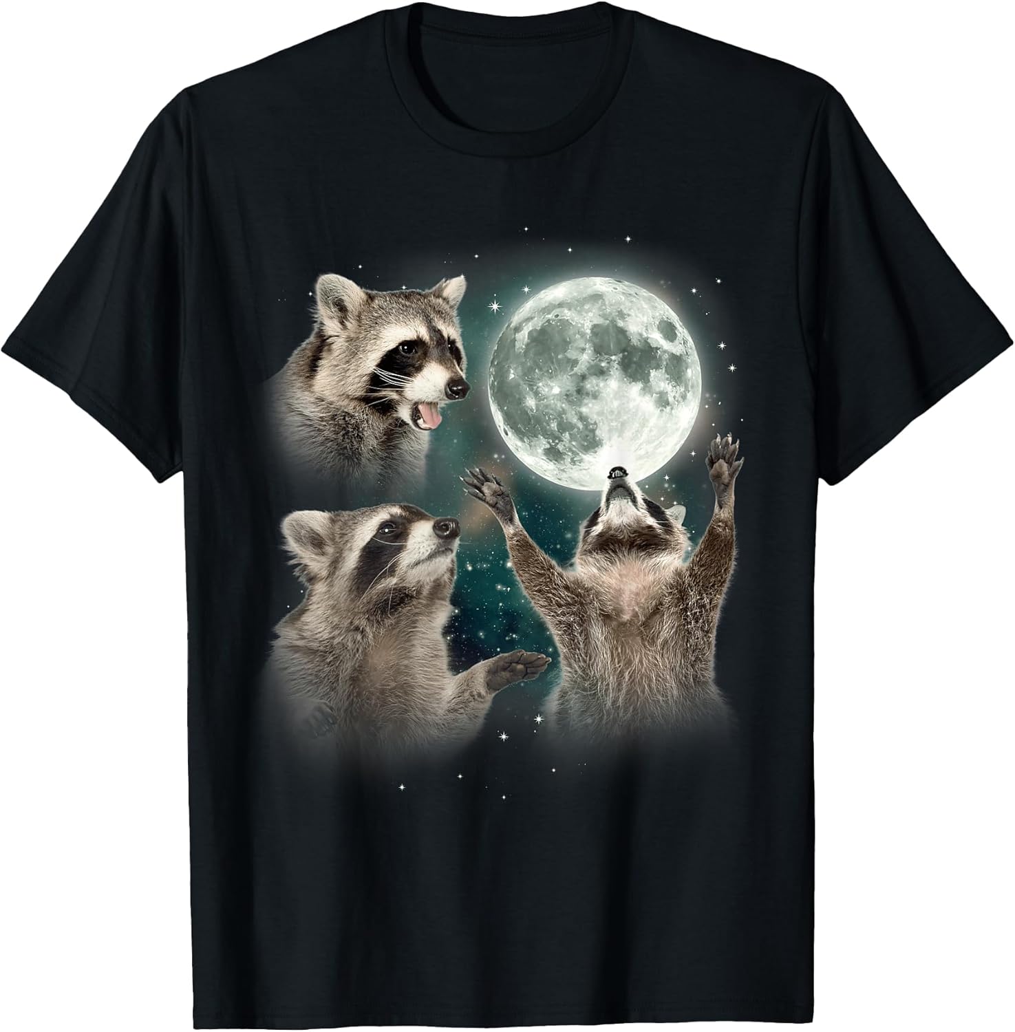 Raccoon 3 Racoons Howling at Moon Funny Weird Cursed - Adult & Kids T-Shirts, Sweatshirts & Hoodies apparel design preview 1