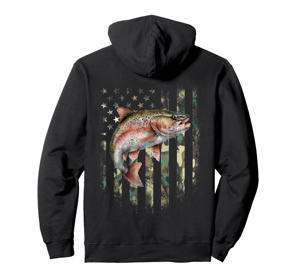 Art Back Camo American Flag Trout Hoodie - Fun Novelty Design Men Women - T-Shirt, Sweatshirt, Hoodie