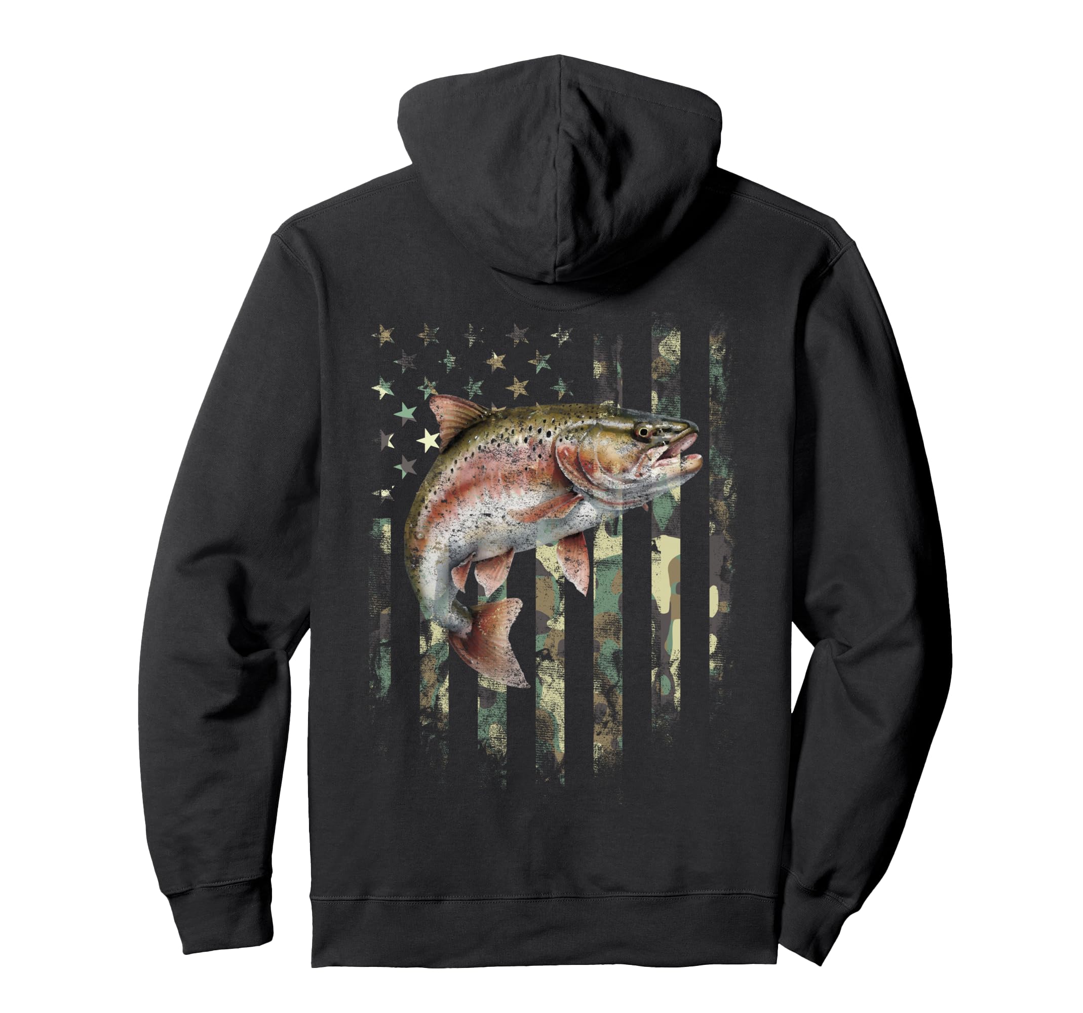 Art Back Camo American Flag Trout Hoodie - Fun Novelty Design Men Women - T-Shirt, Sweatshirt, Hoodie