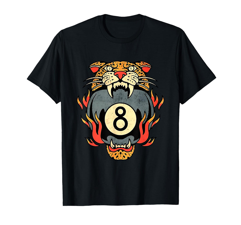 Lucky Leopard Traditional Tattoo 8 Ball T-Shirt - Custom Art Print Unisex - T-Shirt, Sweatshirt, Hoodie