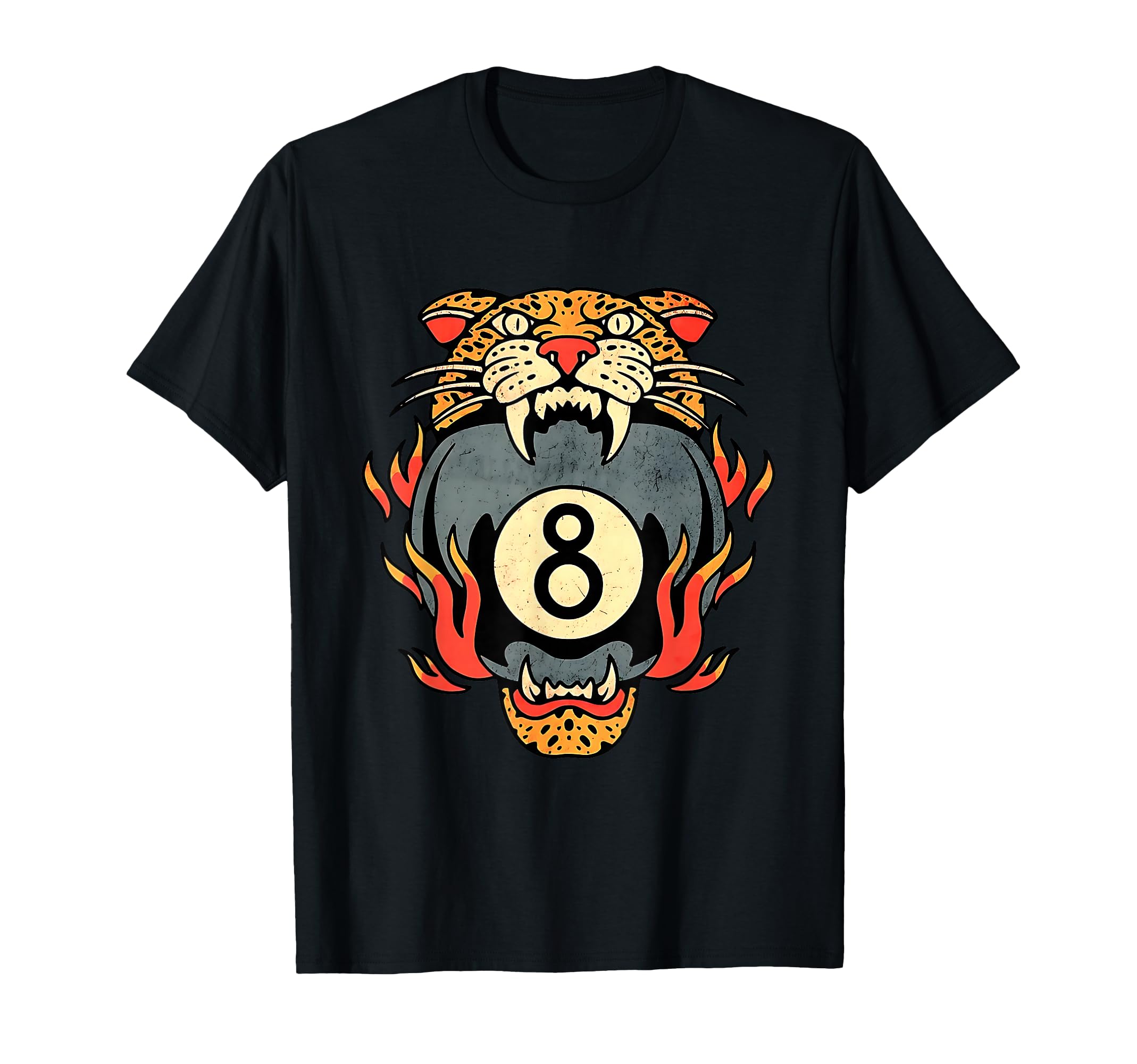 Lucky Leopard Traditional Tattoo 8 Ball T-Shirt - Custom Art Print Unisex - T-Shirt, Sweatshirt, Hoodie