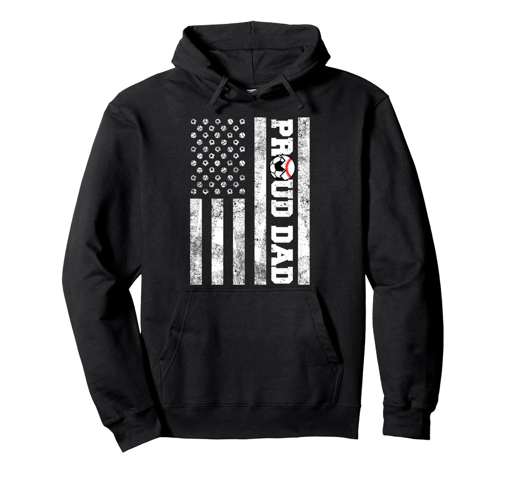 Proud Dad American Flag Funny Soccer Hoodie - Aesthetic Graphic Unisex - T-Shirt, Sweatshirt, Hoodie