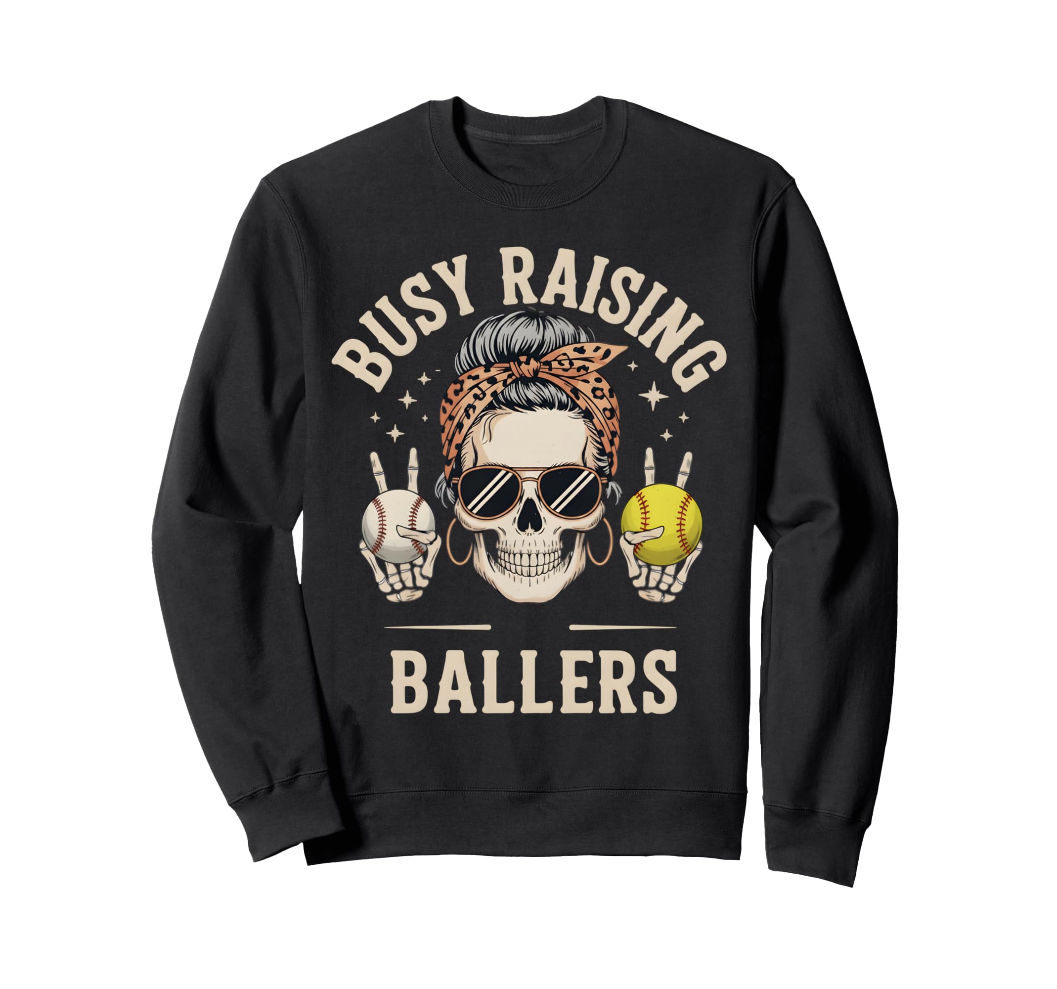 Skeleton Messy Bun Mom Raising Sweatshirt - Trendy Graphic for Adults - T-Shirt, Sweatshirt, Hoodie