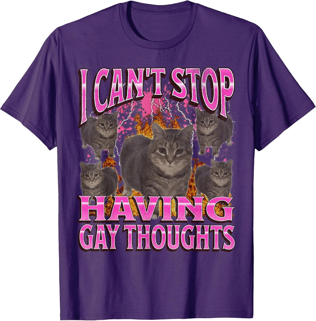 Can't Stop Having Gay Thoughts Funny Cat Meme Bootleg - Adult & Kids T-Shirts, Sweatshirts & Hoodies apparel design preview 1