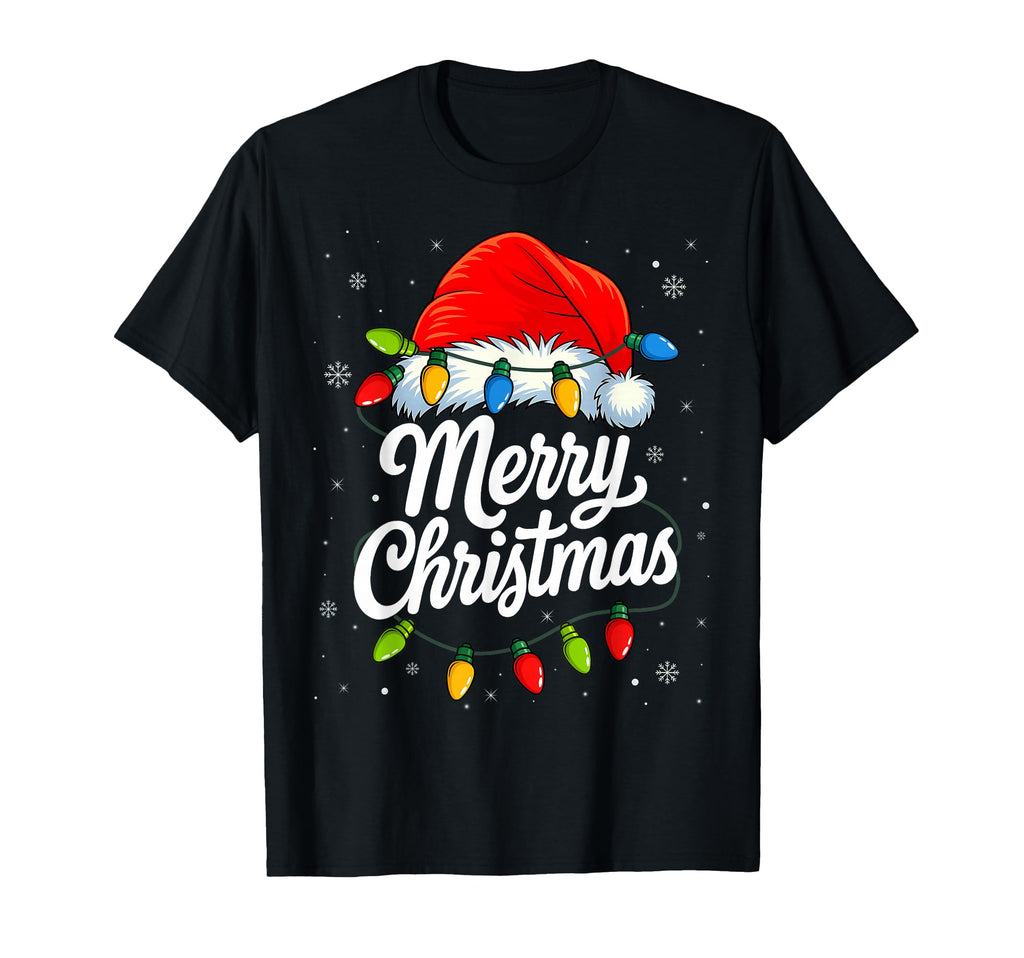 Merry Red Santa Hat And Lights T-Shirt - Casual Everyday Wear Men Women - T-Shirt, Sweatshirt, Hoodie