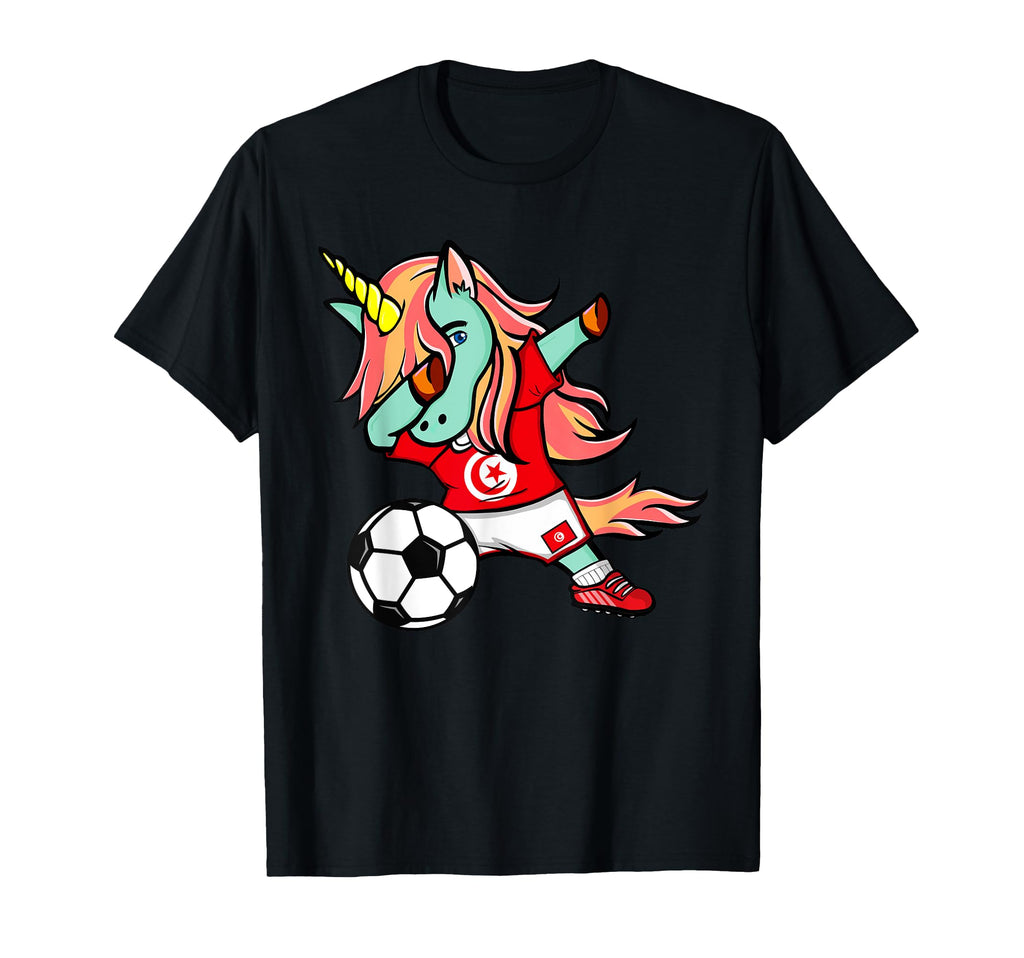 Dabbing Unicorn Tunisia Football T-Shirt - Fun Novelty Design Unisex - T-Shirt, Sweatshirt, Hoodie