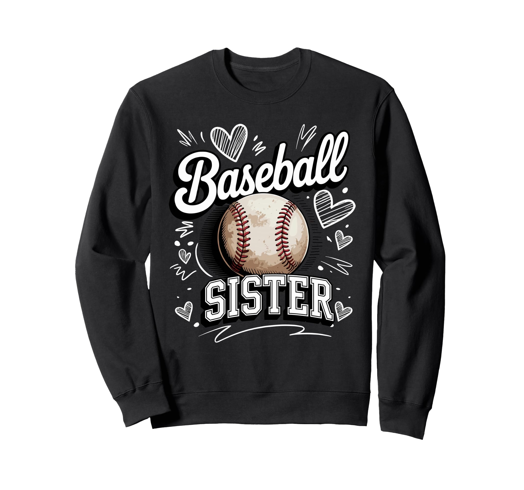Baseball Sister Heart Doodle Sweatshirt - Casual Everyday Wear for Adults - T-Shirt, Sweatshirt, Hoodie