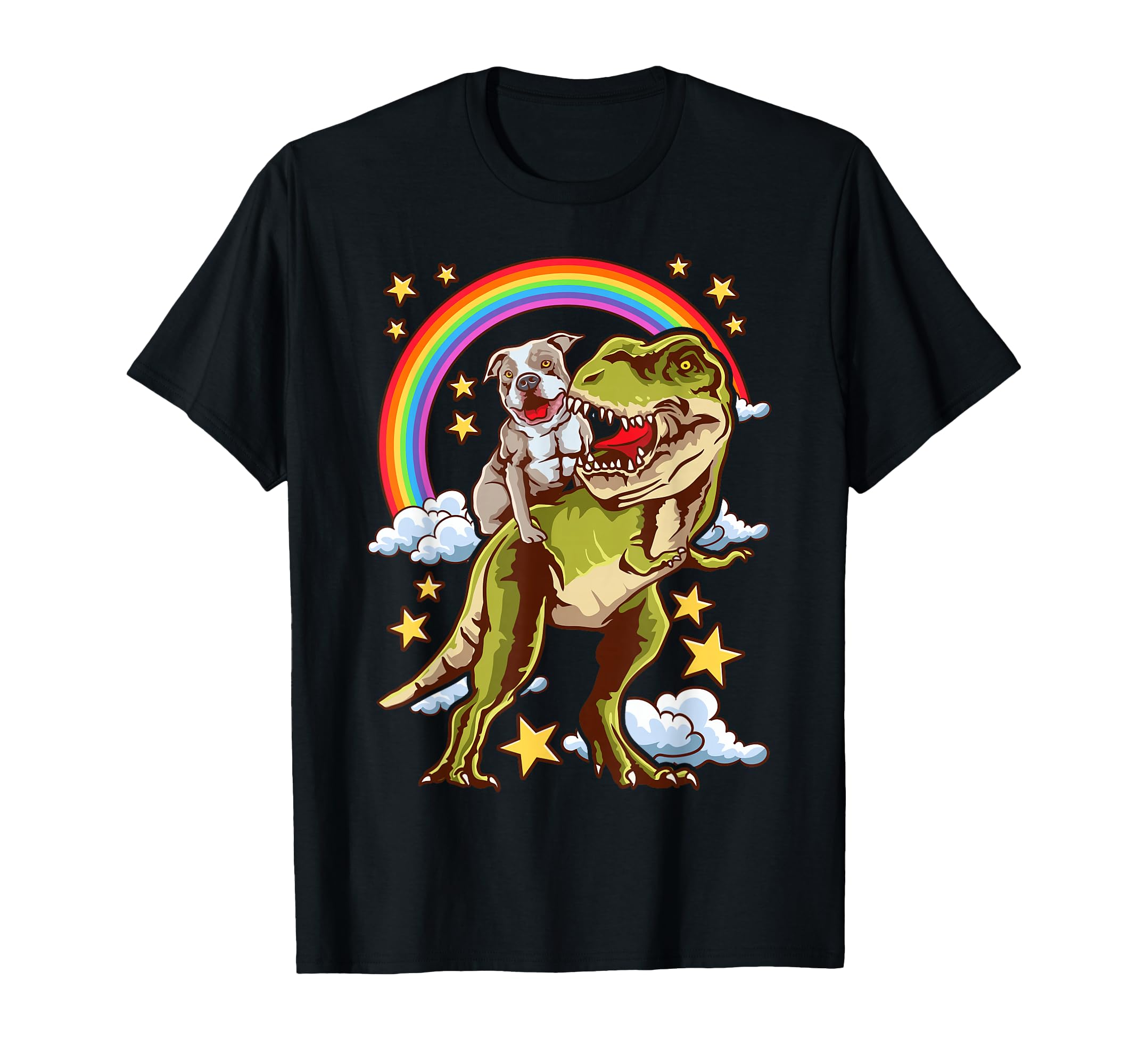 Funny Pitbull Riding Dinosaur Rainbow T-Shirt - Streetwear Style Men Women - T-Shirt, Sweatshirt, Hoodie