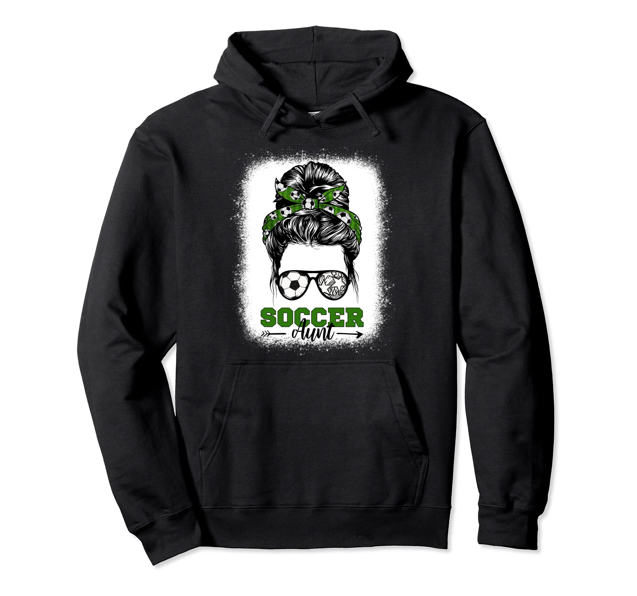 Soccer Aunt Messy Bun Bleached Soccer Hoodie - Trendy Graphic Unisex - T-Shirt, Sweatshirt, Hoodie