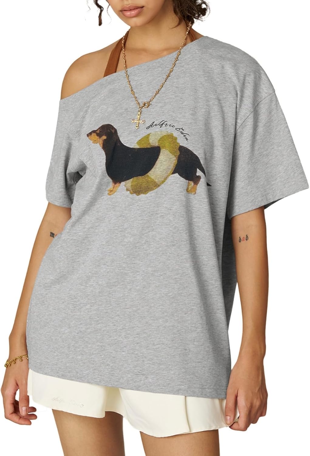 Dachshund Off The Shoulder Women's Oversized Graphic - Adult & Kids T-Shirts, Sweatshirts & Hoodies apparel design preview 1