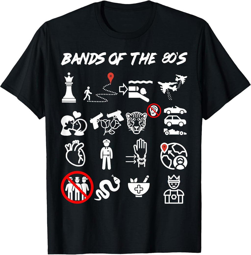 Funny Nerdy Iconic Pop Rock Bands of The 80s White - Adult & Kids T-Shirts, Sweatshirts & Hoodies apparel design preview 1