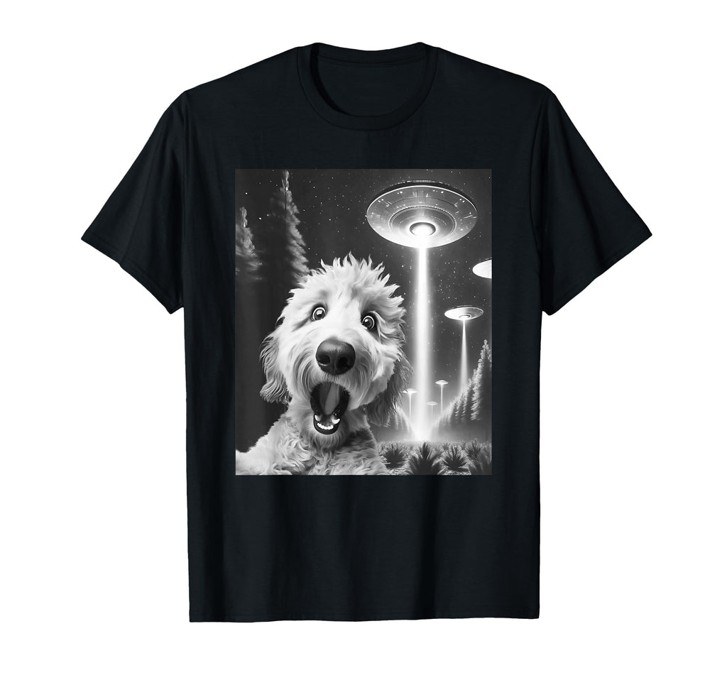 Funny Goldendoodle Alien Ufo Taking Selfie T-Shirt - Unique Graphic Unisex - T-Shirt, Sweatshirt, Hoodie