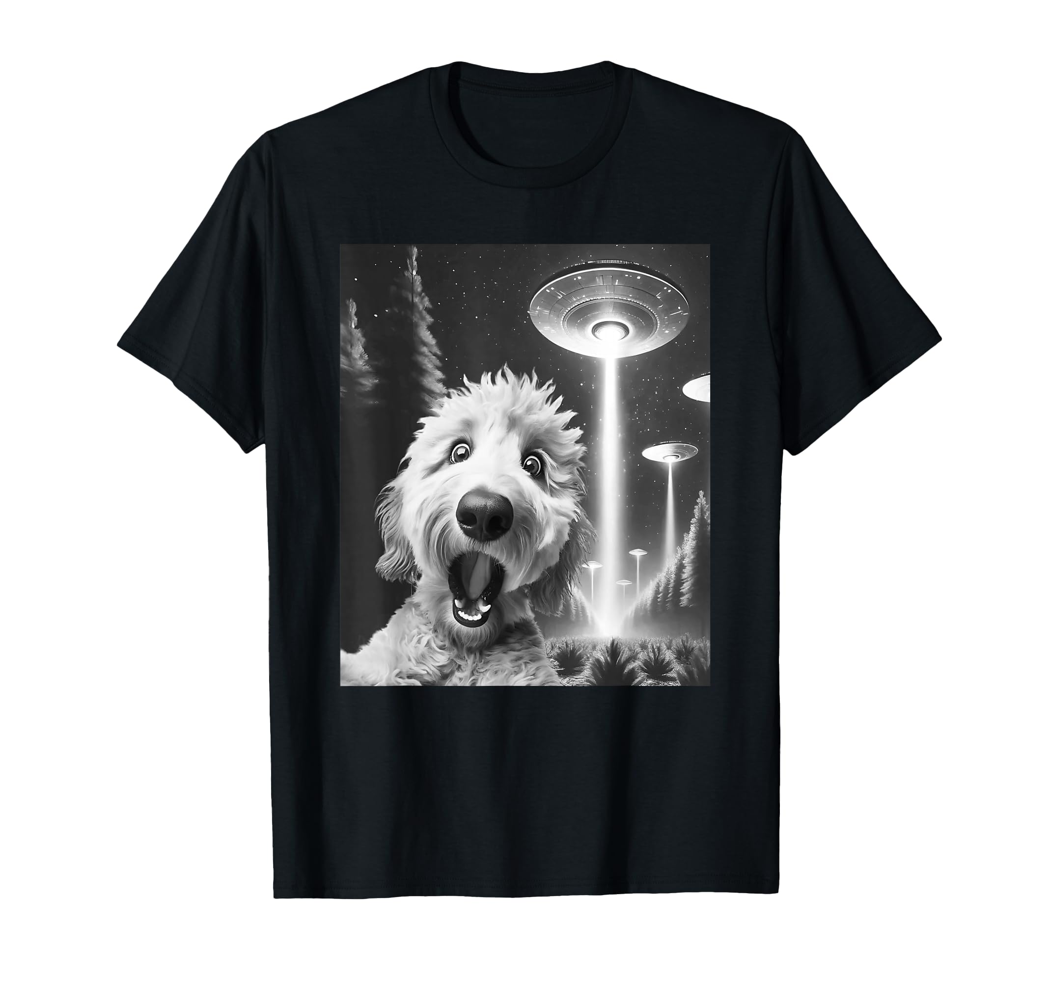 Funny Goldendoodle Alien Ufo Taking Selfie T-Shirt - Unique Graphic Unisex - T-Shirt, Sweatshirt, Hoodie