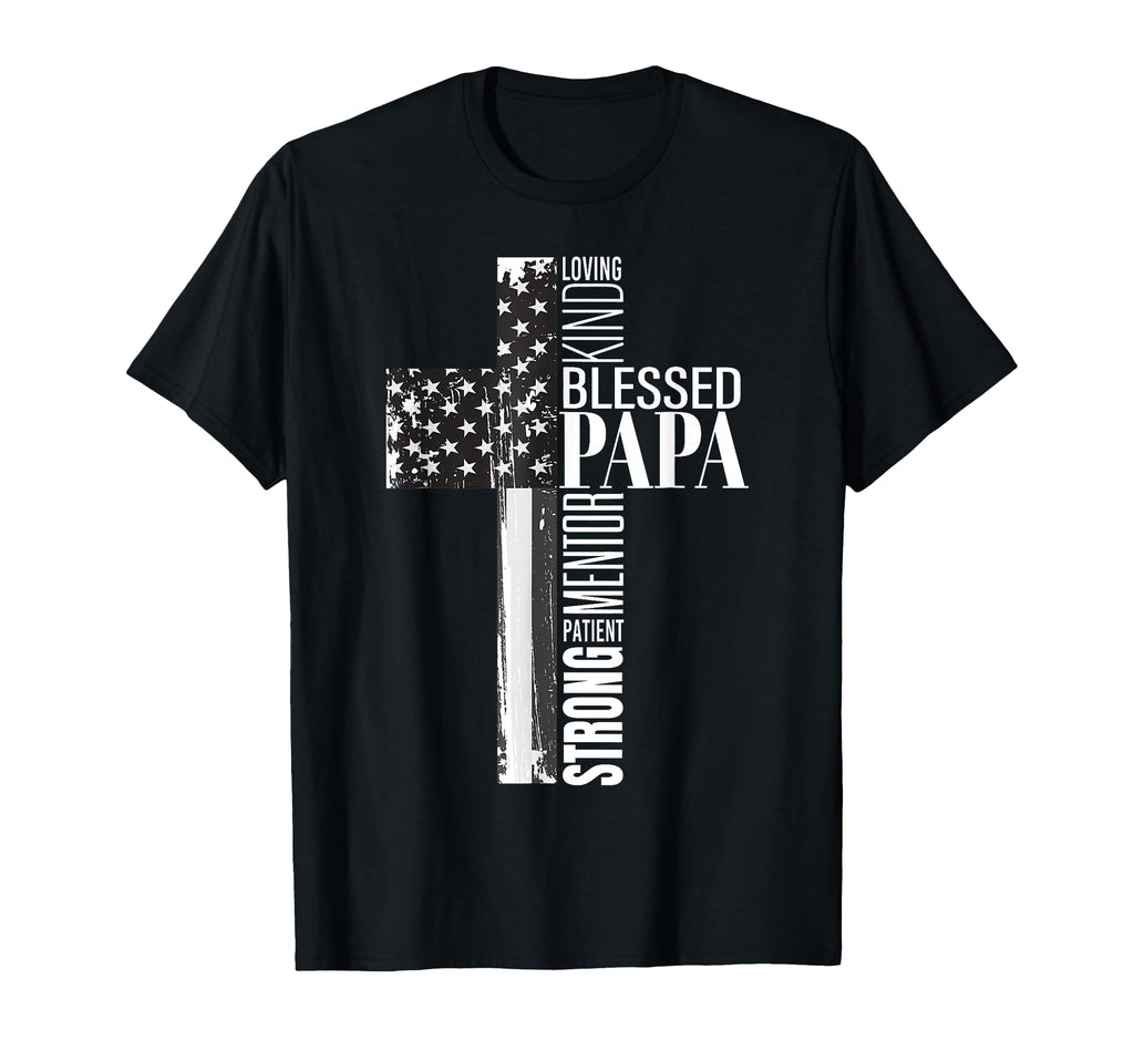 Christian Blessed Papa American Flag T-Shirt - Graphic Print Unisex - T-Shirt, Sweatshirt, Hoodie