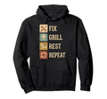 Fix Grill Rest Repeat Funny Dad Hoodie - Minimalist Print Men Women - T-Shirt, Sweatshirt, Hoodie