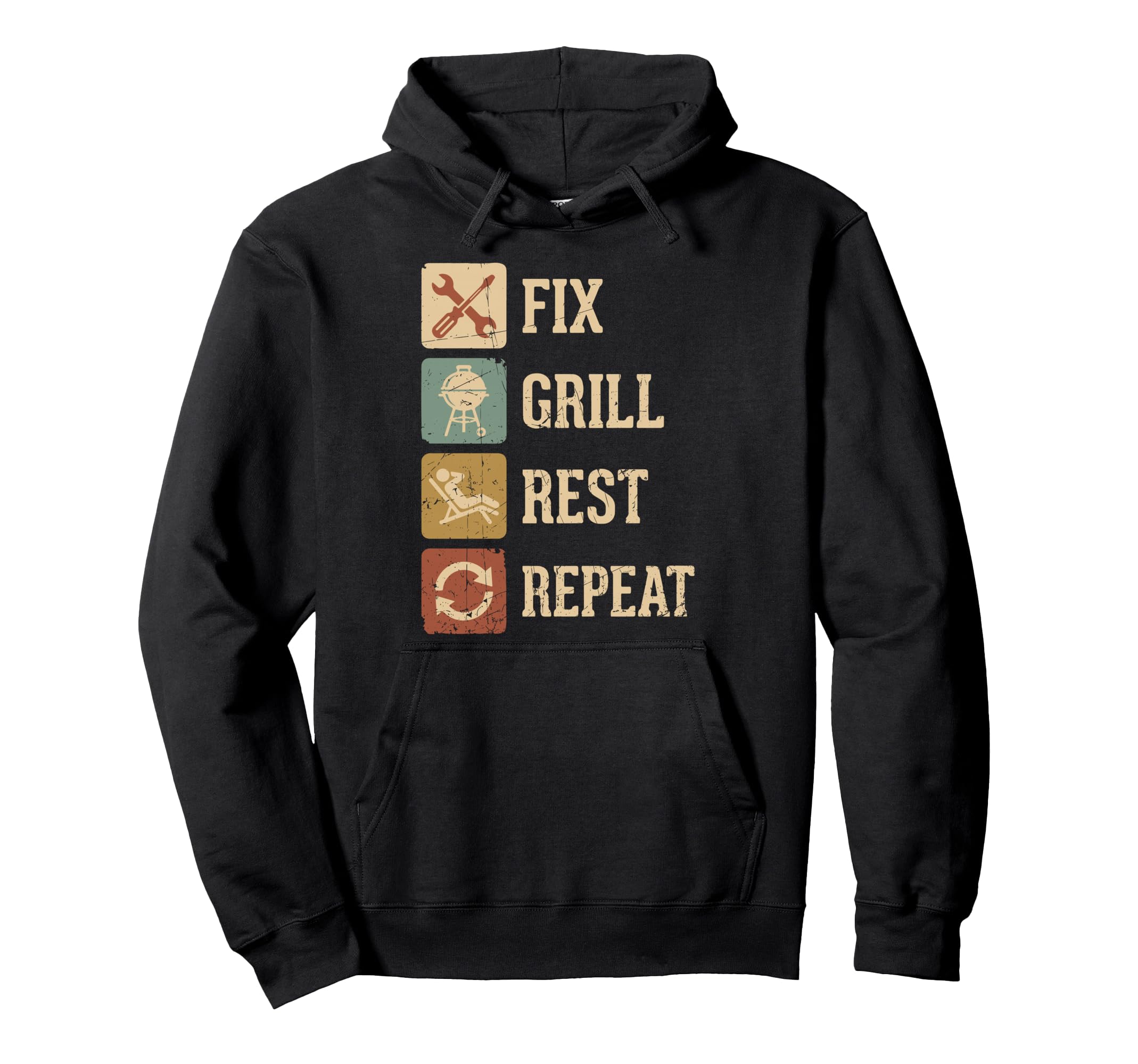 Fix Grill Rest Repeat Funny Dad Hoodie - Minimalist Print Men Women - T-Shirt, Sweatshirt, Hoodie