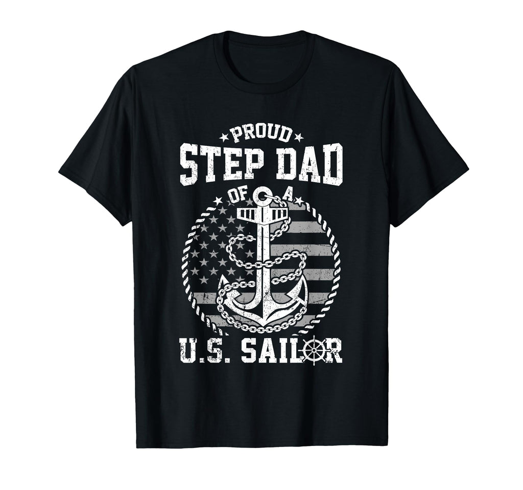 Proud Step Dad Us Sailor Anchor Flag T-Shirt - Aesthetic Graphic Men Women - T-Shirt, Sweatshirt, Hoodie