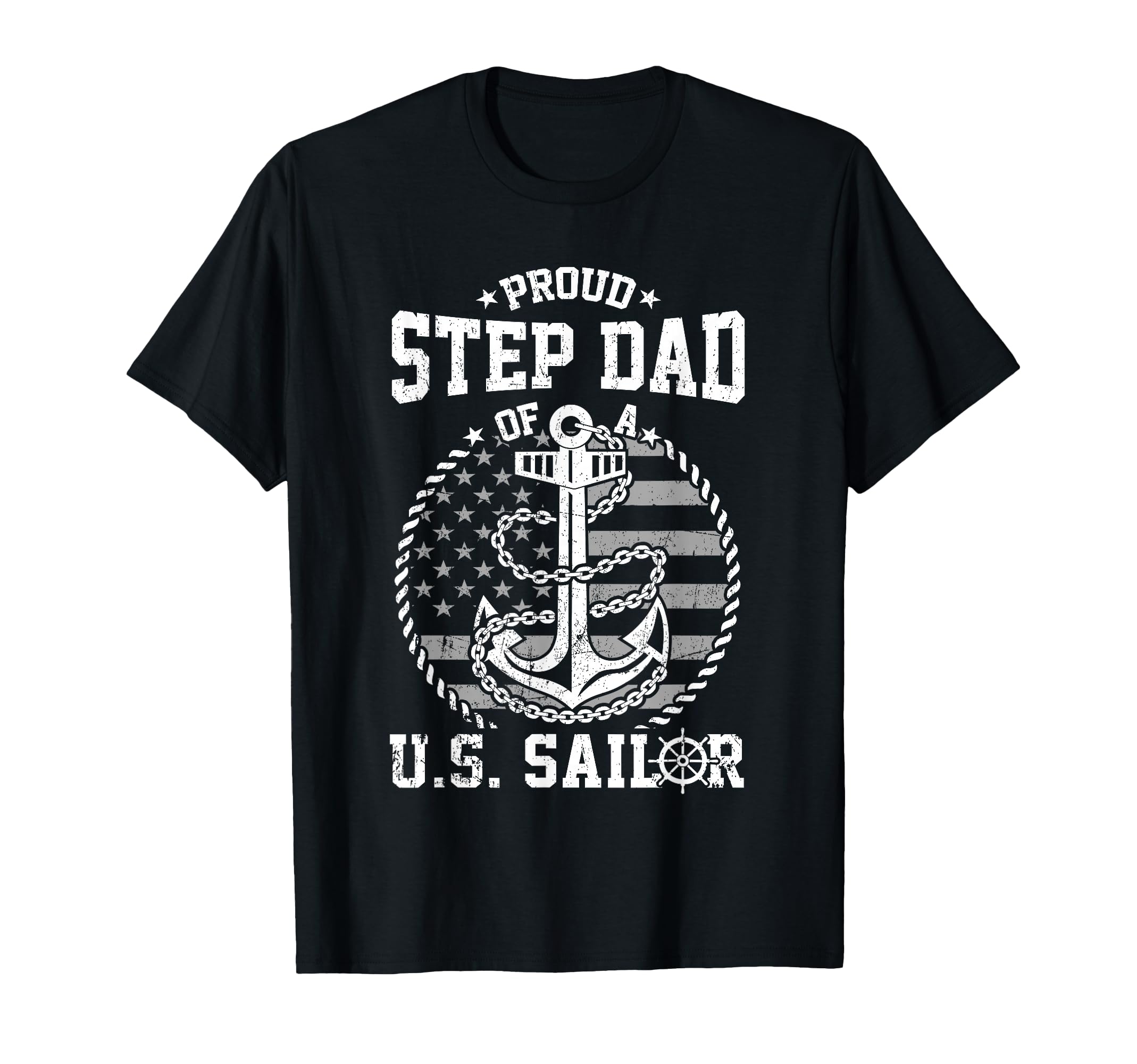 Proud Step Dad Us Sailor Anchor Flag T-Shirt - Aesthetic Graphic Men Women - T-Shirt, Sweatshirt, Hoodie