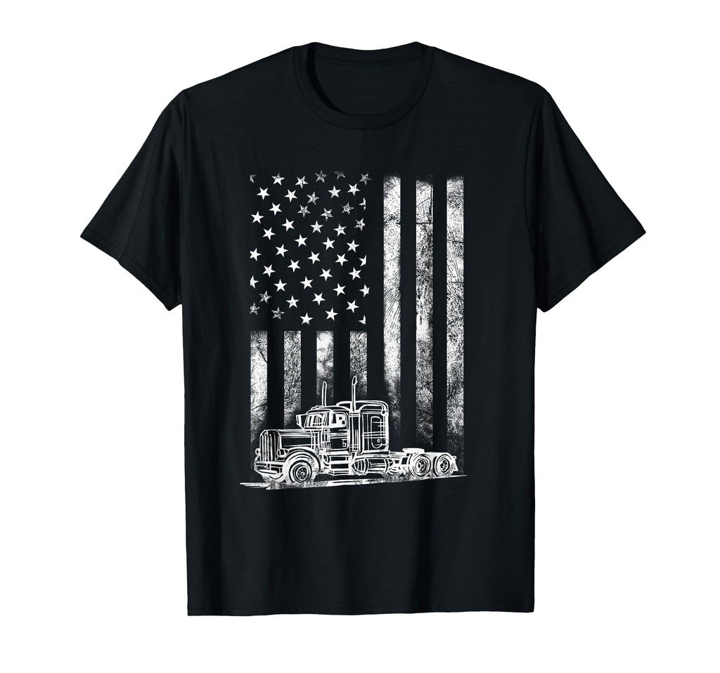 Truck Driver American Flag Trucker Gift T-Shirt - Novelty Apparel Unisex - T-Shirt, Sweatshirt, Hoodie