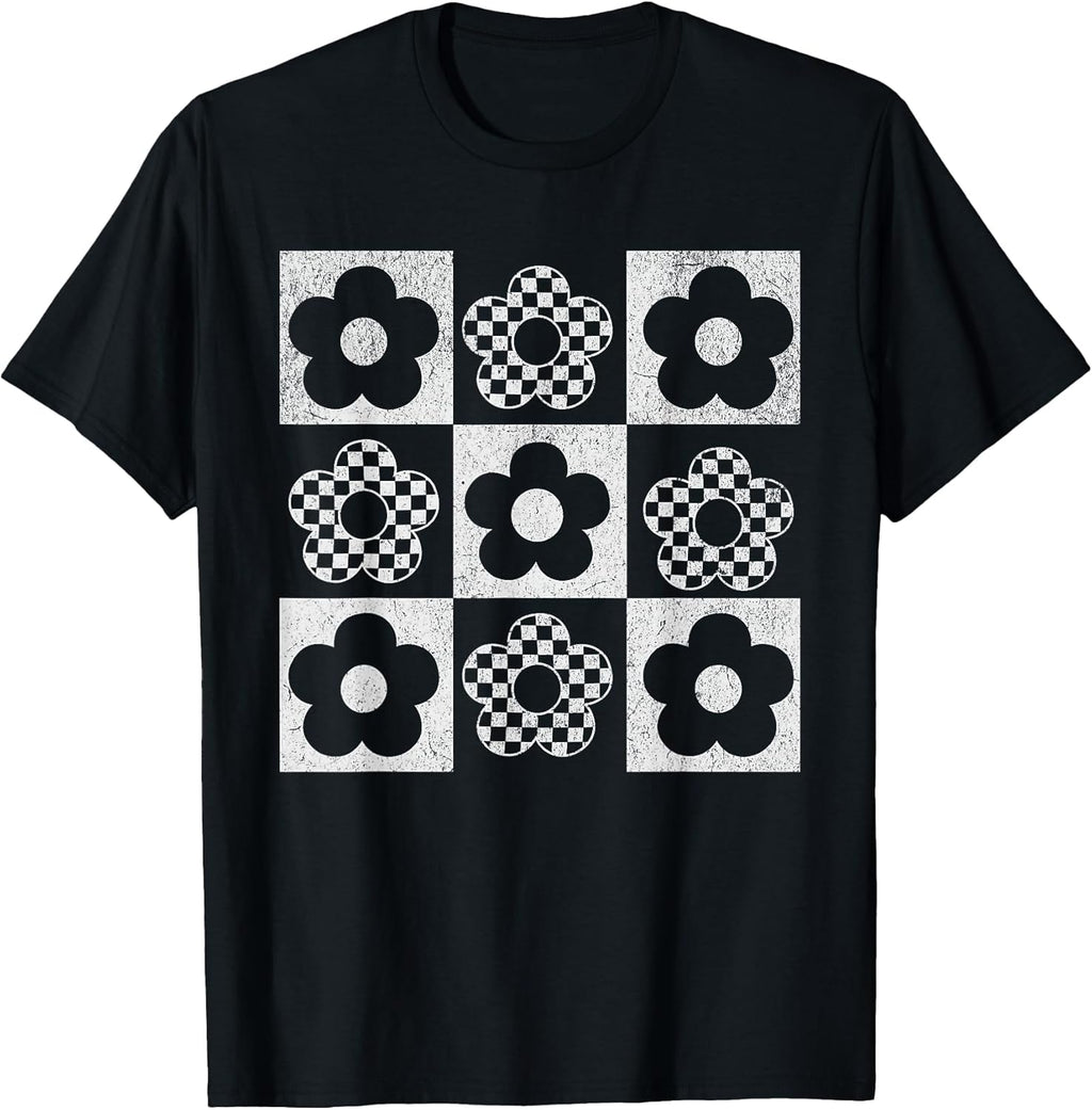 Retro Checkerboard Flower Pop Art - Adult & Kids T-Shirts, Sweatshirts & Hoodies apparel design preview 1