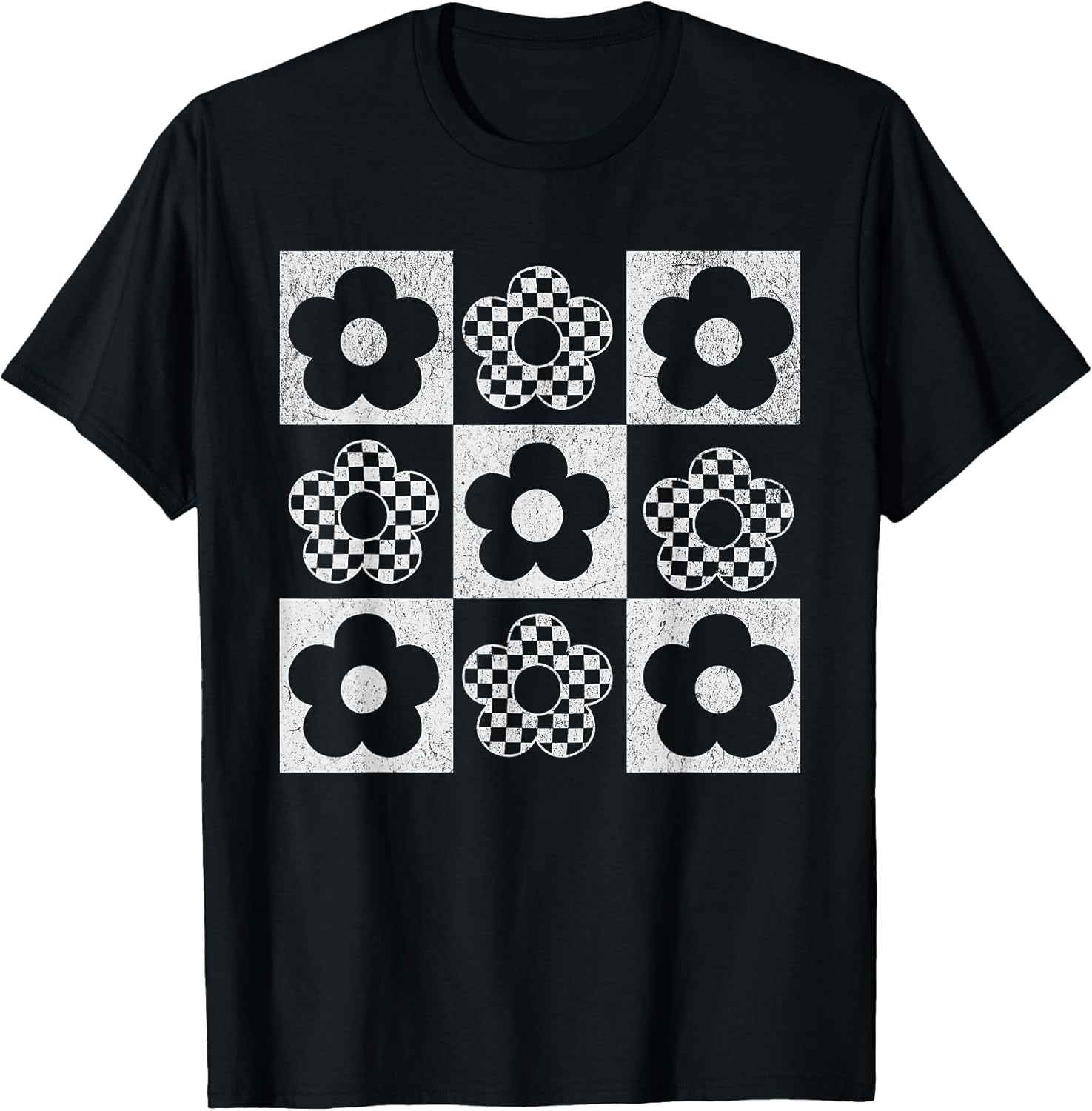 Retro Checkerboard Flower Pop Art - Adult & Kids T-Shirts, Sweatshirts & Hoodies apparel design preview 1