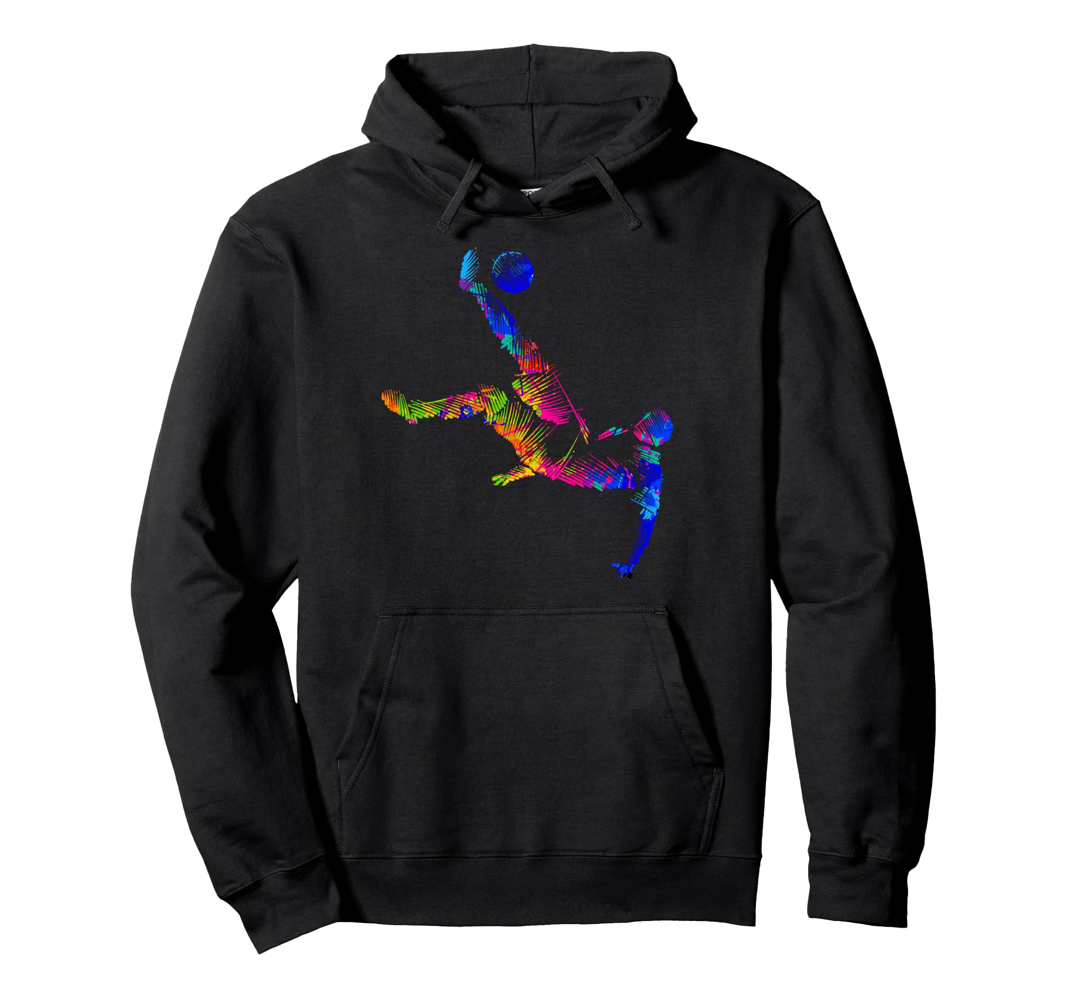Colorful Soccer Bicycle Kick Splash Hoodie - Streetwear Style for Adults - T-Shirt, Sweatshirt, Hoodie
