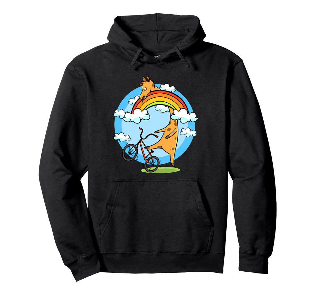 Giraffe Riding Bike Rainbow Funny Hoodie - Streetwear Style Men Women - T-Shirt, Sweatshirt, Hoodie