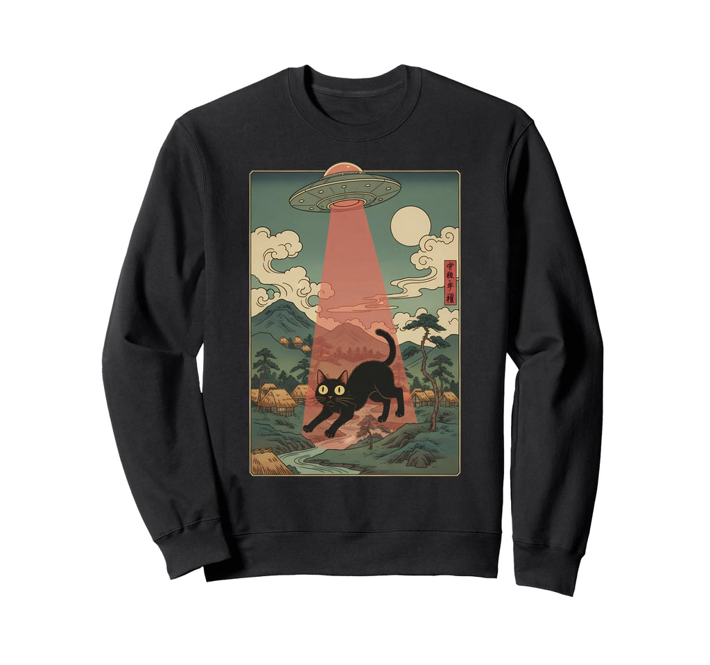 Japanese Cat Alien Cat Dad Ufo Sweatshirt - Streetwear Style Unisex - T-Shirt, Sweatshirt, Hoodie