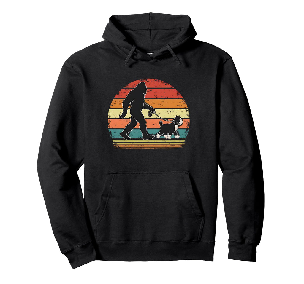 Bigfoot Walking Dog Funny Bernedoodle Hoodie - Streetwear Style for Adults - T-Shirt, Sweatshirt, Hoodie