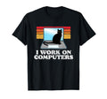 I Work Computers Distracting Cat Laptop T-Shirt - Trendy Graphic Unisex - T-Shirt, Sweatshirt, Hoodie