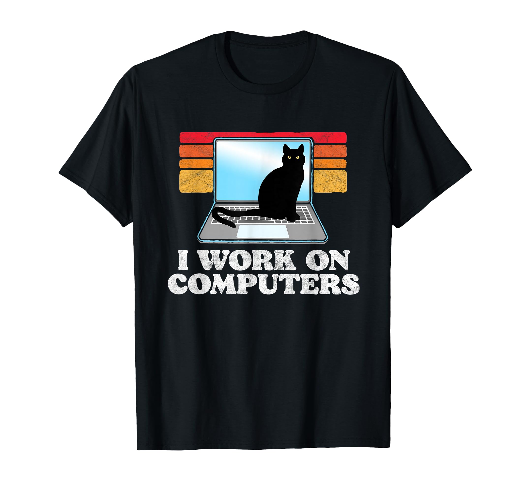 I Work Computers Distracting Cat Laptop T-Shirt - Trendy Graphic Unisex - T-Shirt, Sweatshirt, Hoodie